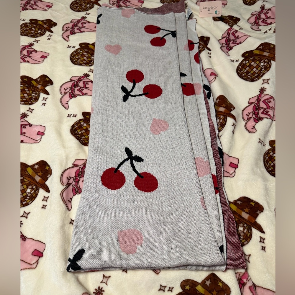 Kassadecor Red Cherry Throw Blanket With Pink Hearts